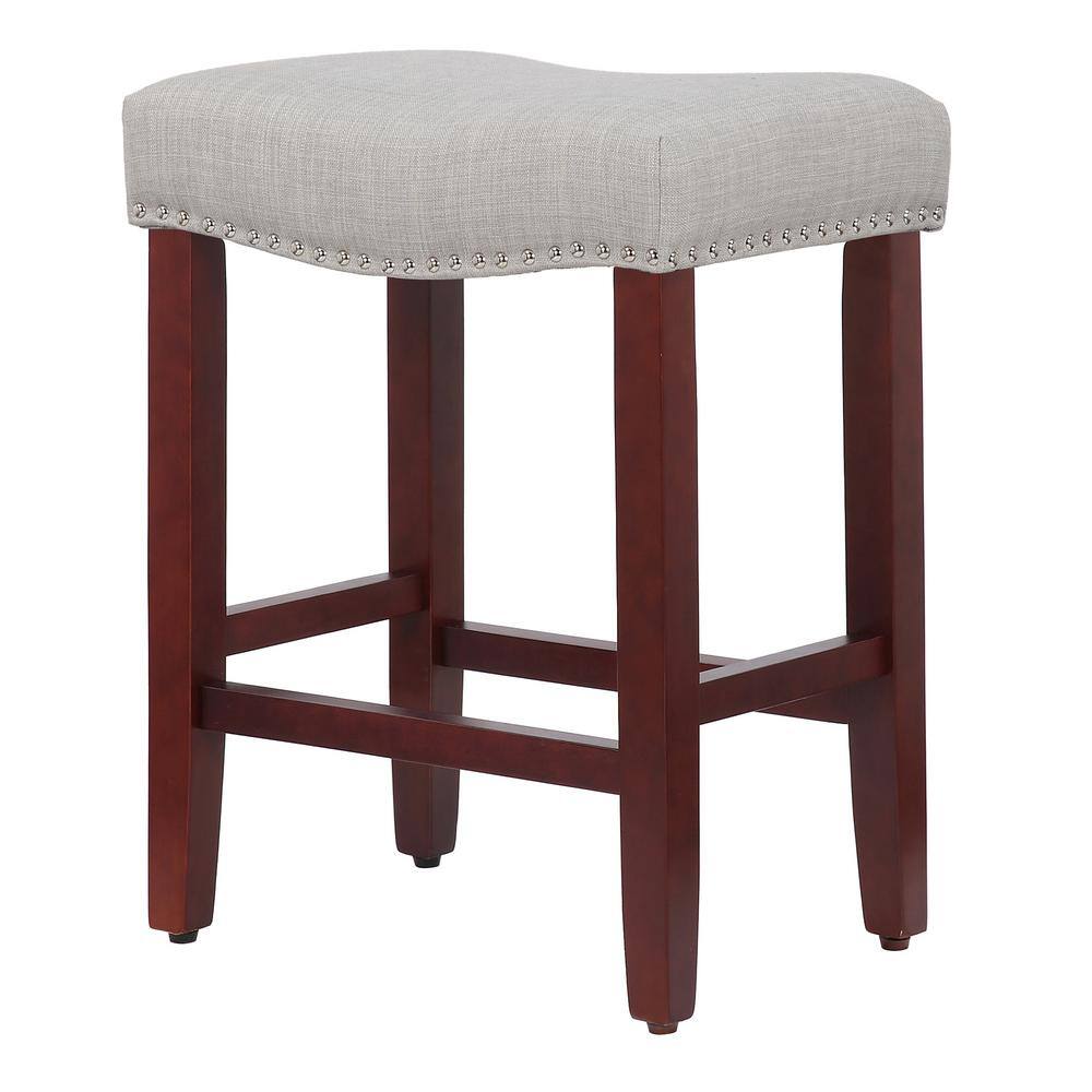 Gray Upholstered Saddle-Style Counter Stool with Rubberwood Legs