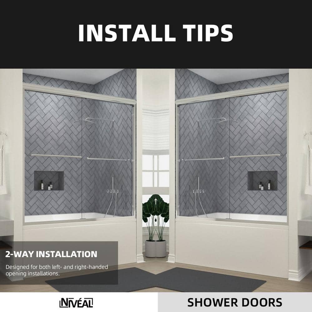 60'' Chrome Semi Frameless Sliding Tub Door with Clear Glass