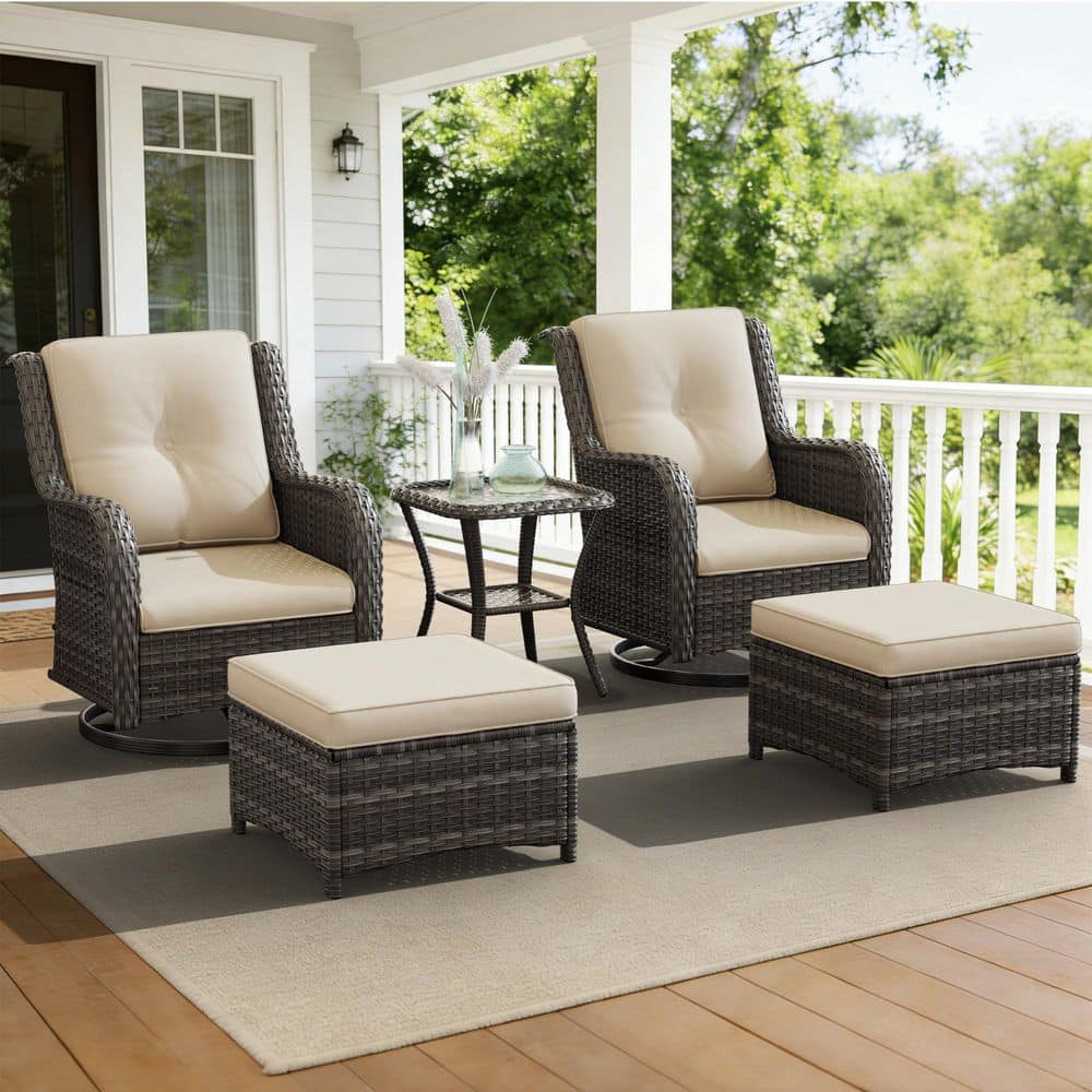 6-Piece Wicker Outdoor Patio Conversation Set Swivel Rocking Chair Set with Beige Cushions price history on PriceWatchPro