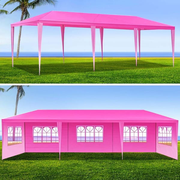 10 ft. x 30 ft. Pink Large Outdoor Party Tent Wedding Party Canopy Tent with 8 Removable Sidewalls