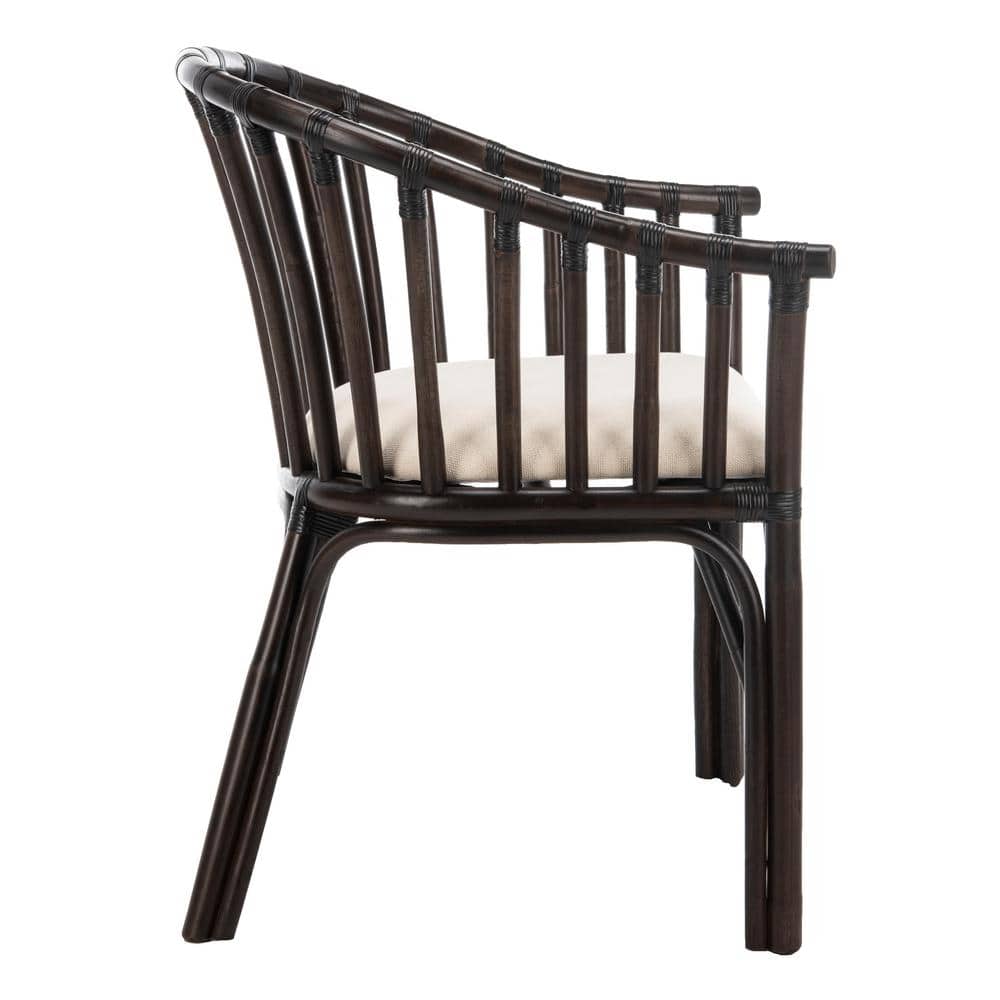 Transitional Gino Arm Chair in Dark Brown with White Cotton Cushion