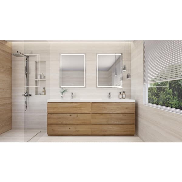 Moreno Bath Angeles 83 in. W Bath Vanity in Natural Oak with Reinforced Acrylic Vanity Top in White with White Basin
