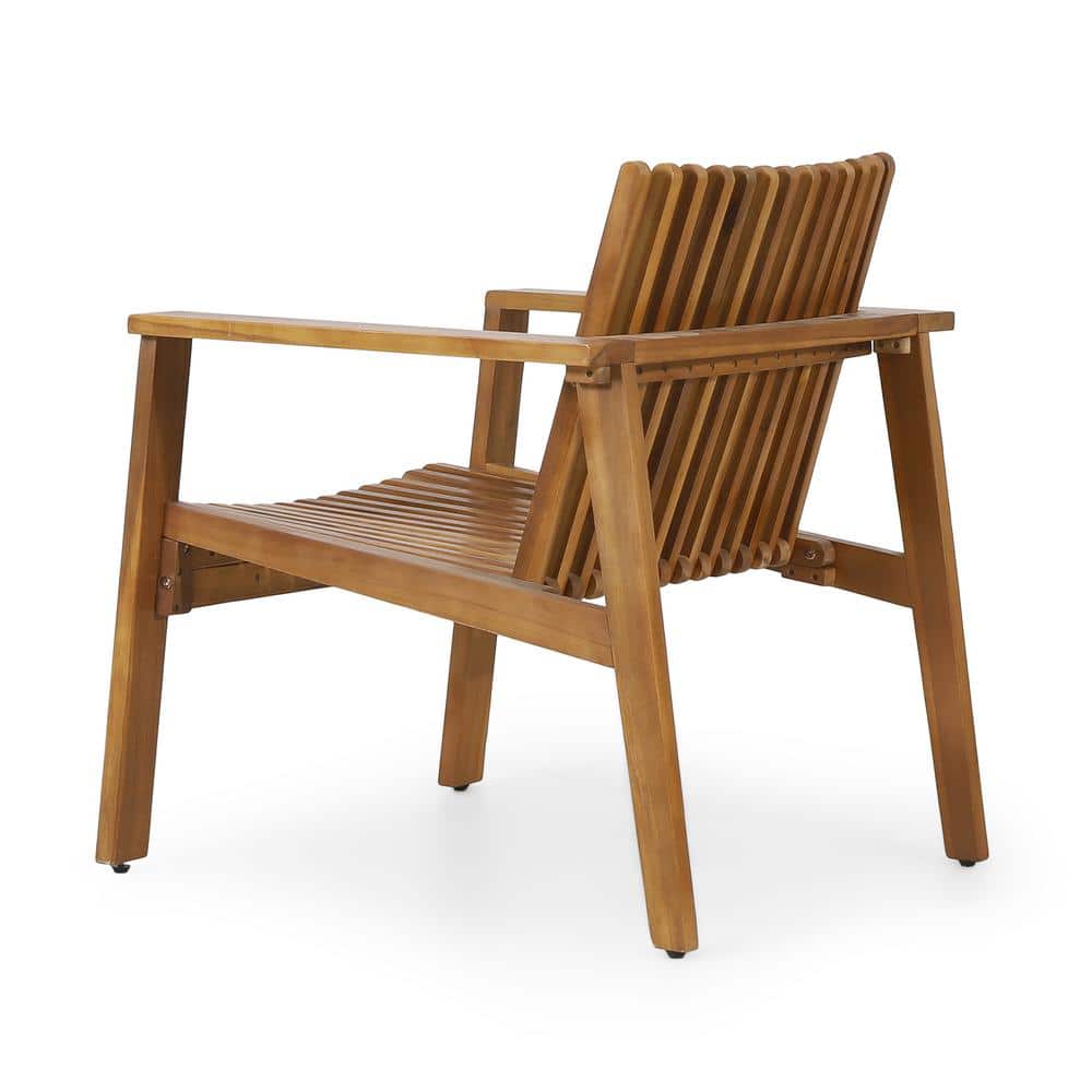 Teak Acacia Wood Slatted Club Chair with Armrests