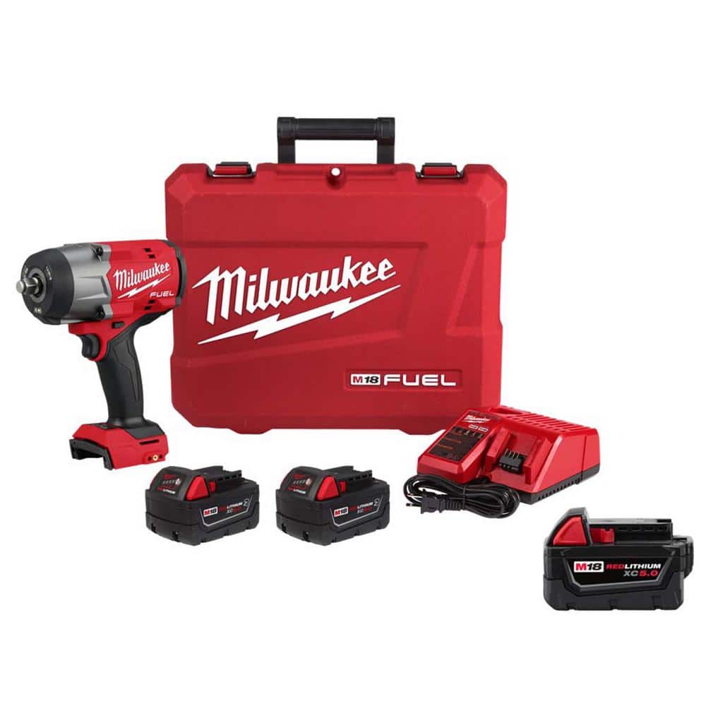 Milwaukee M18 FUEL 18V Lithium-Ion Brushless Cordless High-Torque 1/2 in. Impact Wrench w/Friction Ring Kit & 5.0 Ah Battery -  2967-22-1850