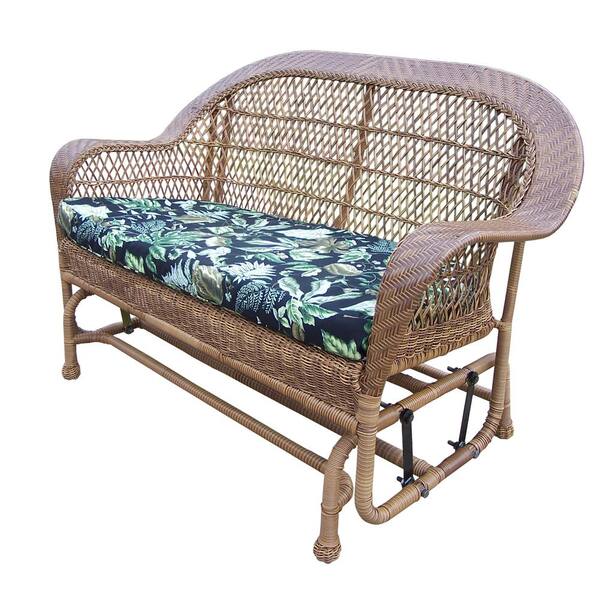 Unbranded Coventry Natural Wicker Outdoor Glider with Black Floral Cushion