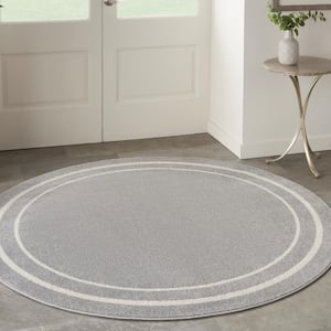 Essentials Grey/Ivory 8 ft. x 8 ft. Round Solid Contemporary Indoor/Outdoor Area Rug
