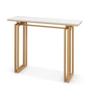 43.5 in. Gold Rectangle MDF Top Console Table Faux Marble Entryway Sofa Table with Metal Legs Living Room