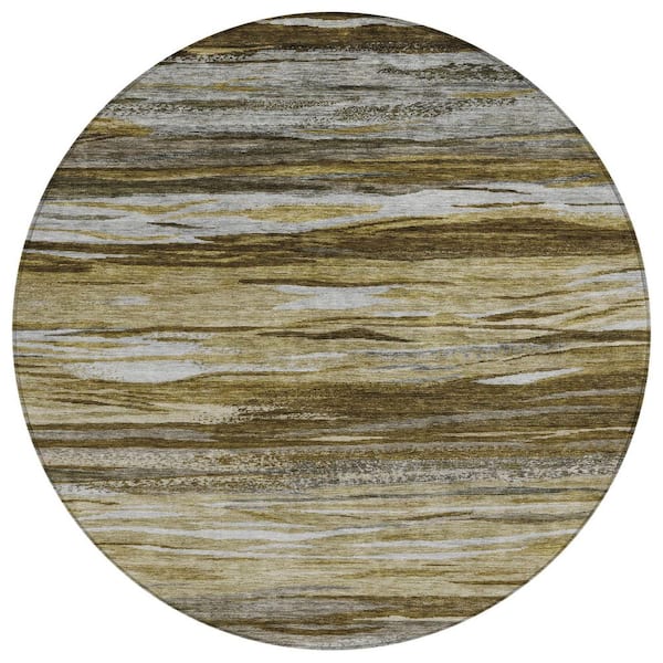 Chantille Machine Washable Indoor/Outdoor Abstract ACN1933 Brown 8 ft. x 8 ft. Round Rug