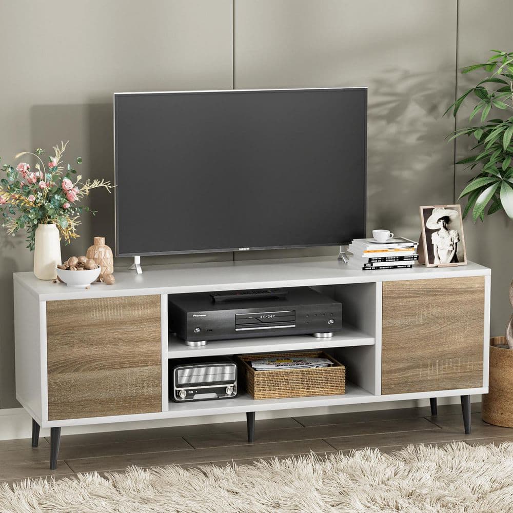 LACOO 58 in. Modern Simplicity TV Stand Scandi White Media LACOO 58 in. Modern Simplicity TV Stand Scandi White Media