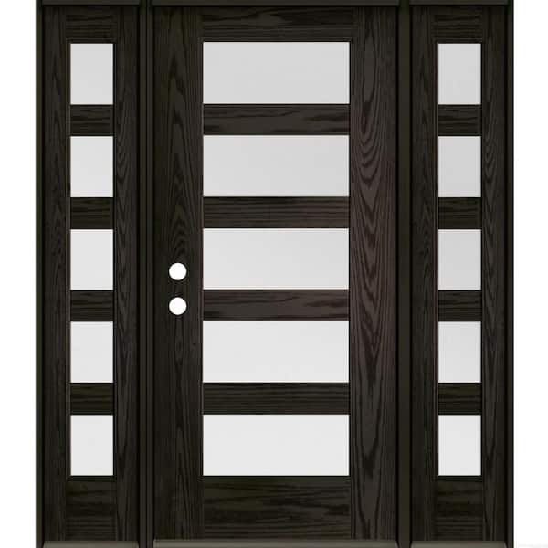 Krosswood Doors ASCEND Modern 64 in. x 80 in. 5-Lite Right-Hand/Inswing Satin Glass Baby Grand Stain Fiberglass Prehung Front Door/DSL