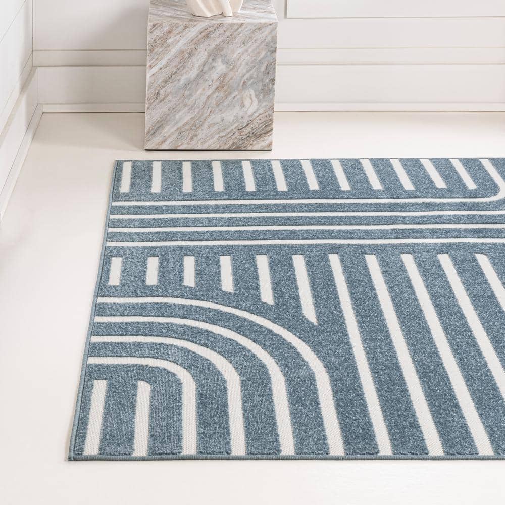Navy and Cream Synthetic Stripe 3 ft. x 5 ft. Area Rug