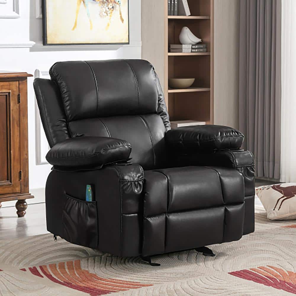 Black Recliner Chair Rocking Chairs for Adults with 2-Cup Holders, USB Char