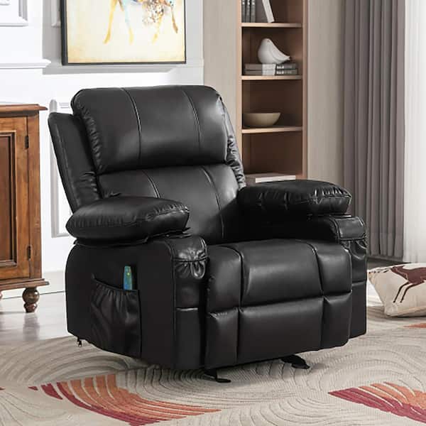 Boyel Living Black Recliner Chair Rocking Chairs for Adults with 2-Cup Holders, USB Charge Port and Manual Massage