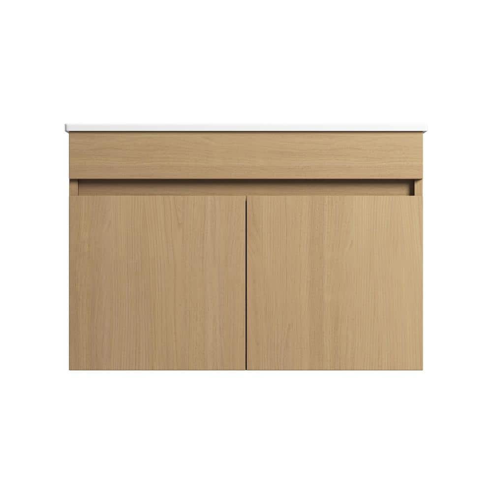 30 in. W x 18 in. D x 20 in. H Wall Mounted Bathroom Vanity in Light Oak wi