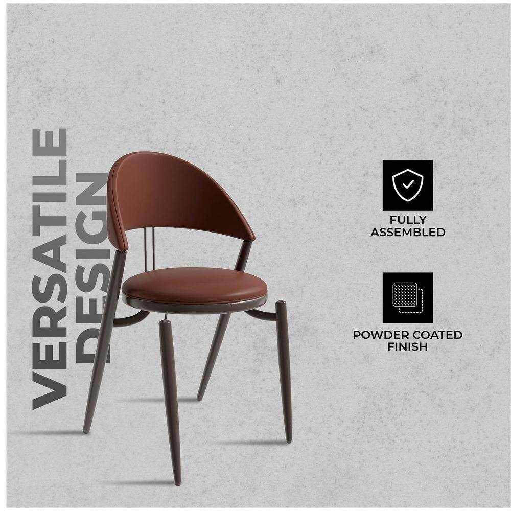 Venice Dark Brown Leather Upholstered Side Chair with Metal Legs