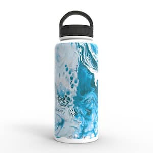 32 oz. Cobalt Swirl Flat White Insulated Stainless Steel Water Bottle with D-Ring Lid