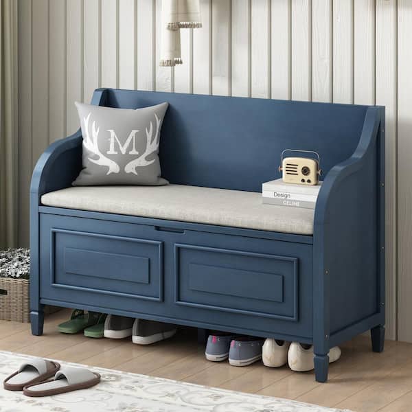 Harper & Bright Designs Antique Navy Dining Bench Back with Hidden Storage Space and Safety Hinge 42 in.