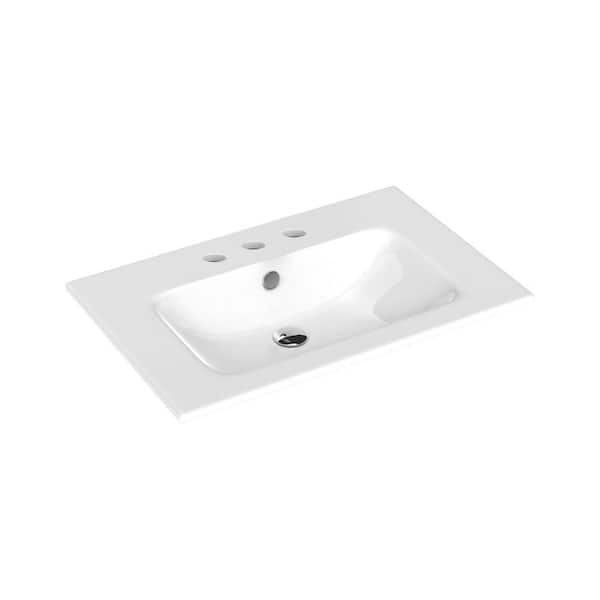 Joy 28 in. Drop-In Rectangular Bathroom Sink in Glossy White Ceramic with Three Faucet Holes