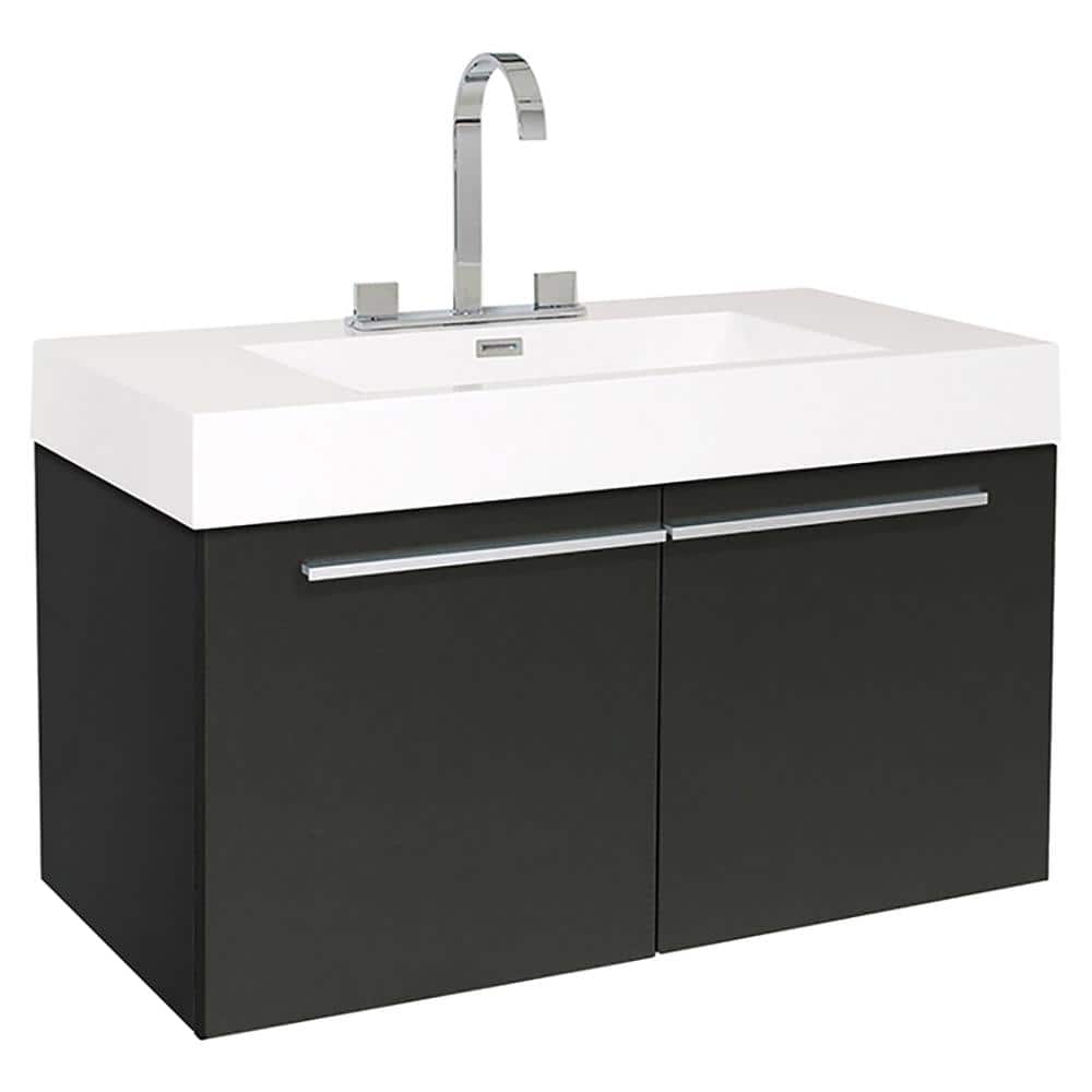 Sleek Black 35" Modern Wall-Mounted Vanity with Integrated Sink