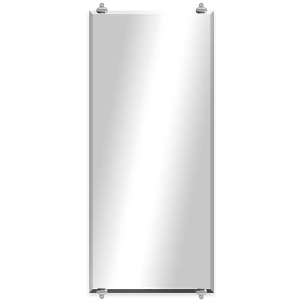 Unbranded Modern Rustic (26.5in. W x 60in. H) Frameless Rectangular Beveled Wall Mirror Chrome Oval Clips