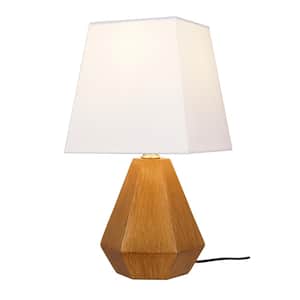 13.5 in. Geometric Wood Finish Accent Table Lamp with White Linen Shade