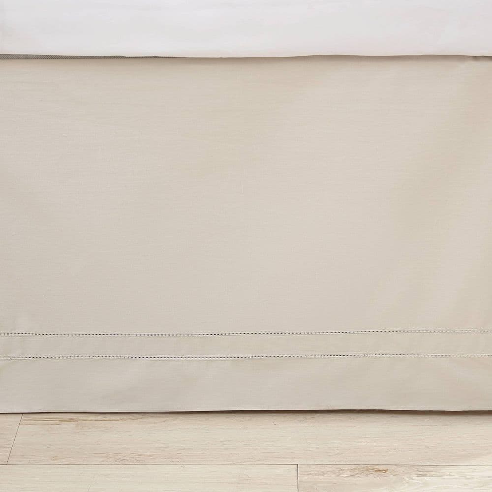 Beige Cotton Queen Bed Skirt with Split Corners