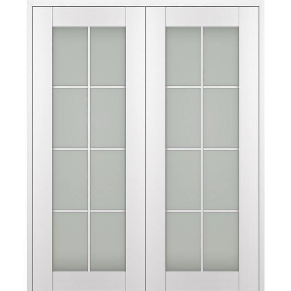Belldinni Paola 36 in. x 96 in. Both Active 8-Lite Frosted Glass Bianco Noble Wood Composite Double Prehung French Door
