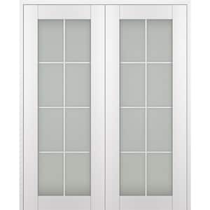 Paola 56 in. x 96 in. Both Active 8-Lite Frosted Glass Bianco Noble Wood Composite Double Prehung French Door