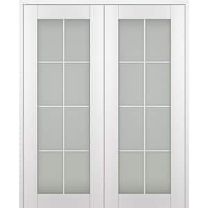 Paola 60 in. x 96 in. Both Active 8-Lite Frosted Glass Bianco Noble Wood Composite Double Prehung French Door