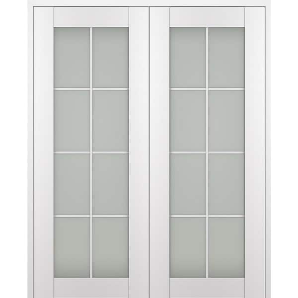 Belldinni Paola 64 in. x 80 in. Both Active 8-Lite Frosted Glass Bianco Noble Wood Composite Double Prehung French Door