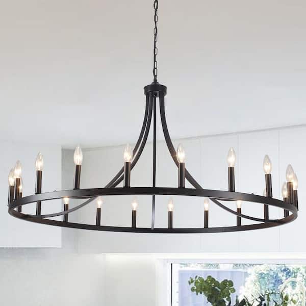 20-Light Black Farmhouse Wagon Wheel Chandelier for Living Room, Kitchen Island, Bedroom