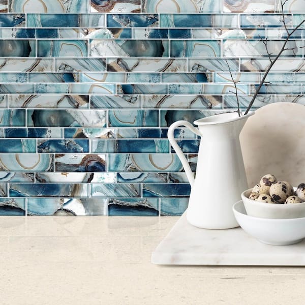 ANDOVA Myst Capri Tan/Blue 5 in. x 6.5 in. Glossy Smooth Glass Mosaic Tile  Sample SAM-ANDMYS243 - The Home Depot