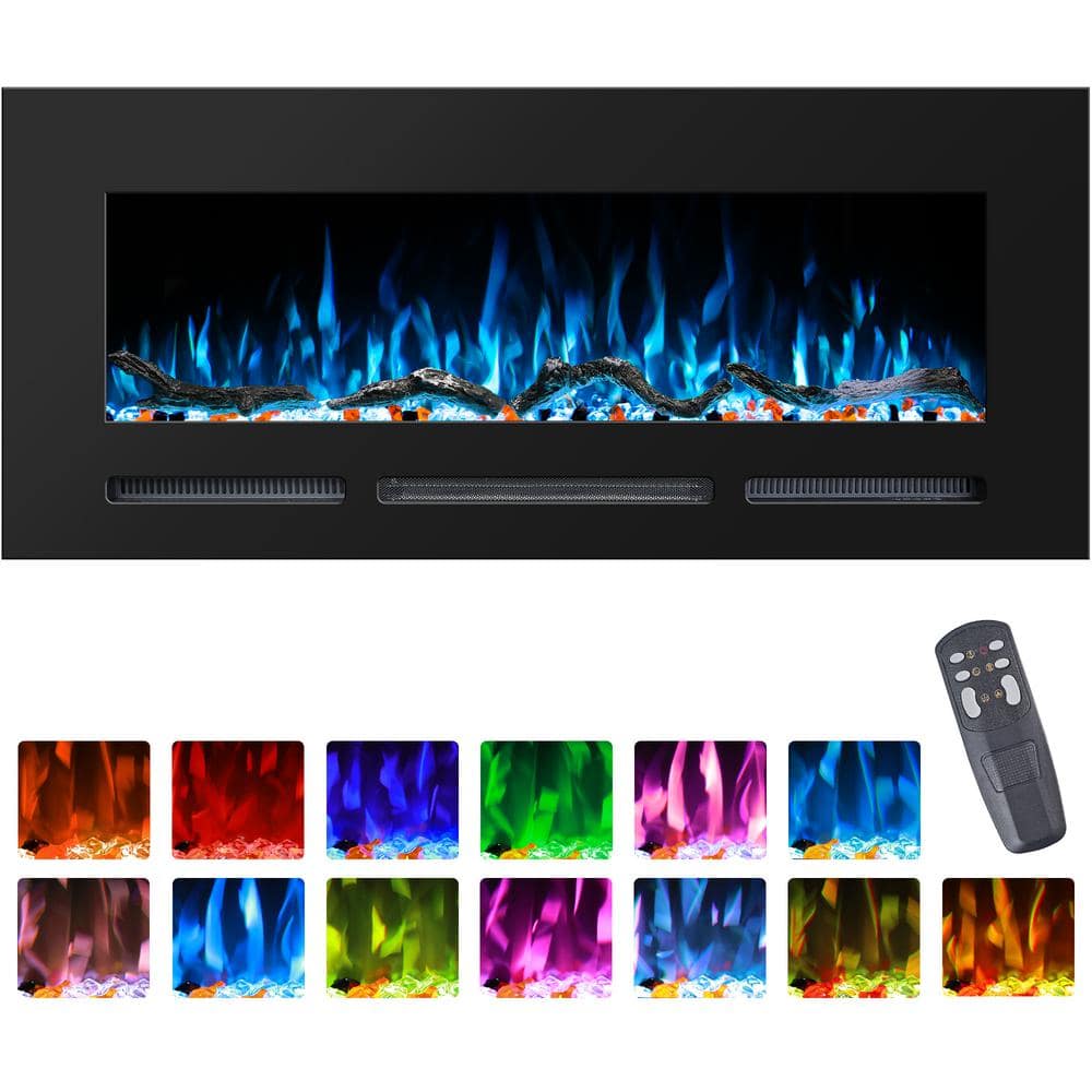 50 in. Electric Fireplace Insert with Adjustable Flame Colors, Thermostat, Recessed and Wall Mounted, Black -  Prismaster ...keeps your home stylish, PR04EF50D