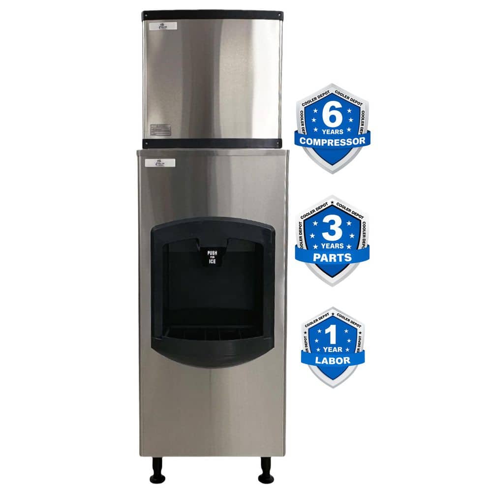 22 in.W 350 lbs. Freestanding Air cooled Commercial Ice Maker with Dispenser in Stainless Steel