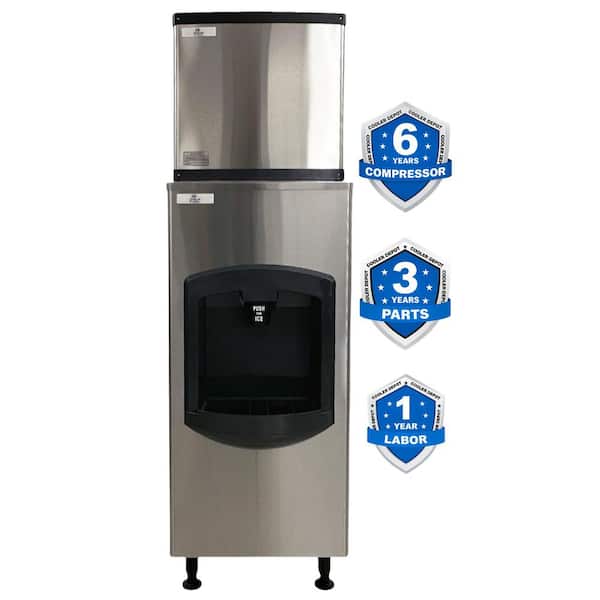 22 in.W 350 lbs. Freestanding Air cooled Commercial Ice Maker with Dispenser in Stainless Steel