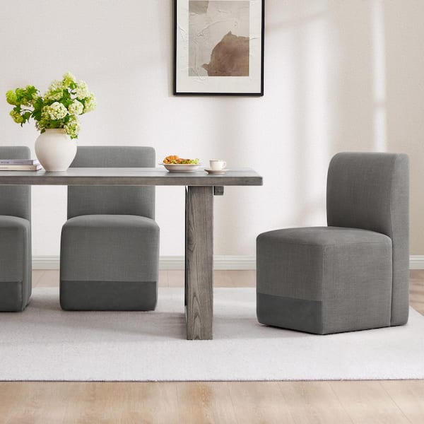 Spruce & Spring Idina Gray Fabric and Faux Leather Dining Chair with Casters (Set of 2)