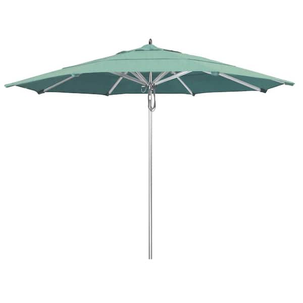 California Umbrella 11 ft. Silver Aluminum Commercial Market Patio Umbrella with Pulley Lift in Spectrum Mist Sunbrella