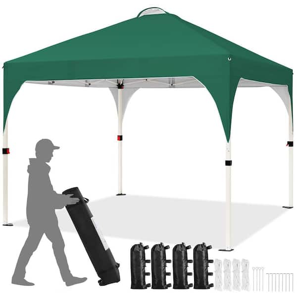10 x 10 ft. Pop Up Canopy Tent Portable Instant Heavy-Duty Canopy with Roller Bag Sandbags Guy Lines Ground Stakes