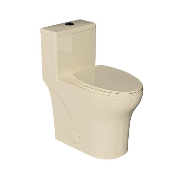 1-Piece Toilet 19 in. ADA Toilet Elongated Dual Flush 1.0/1.28 GPF in Bone with Soft Close Seat 12 in. Rough in