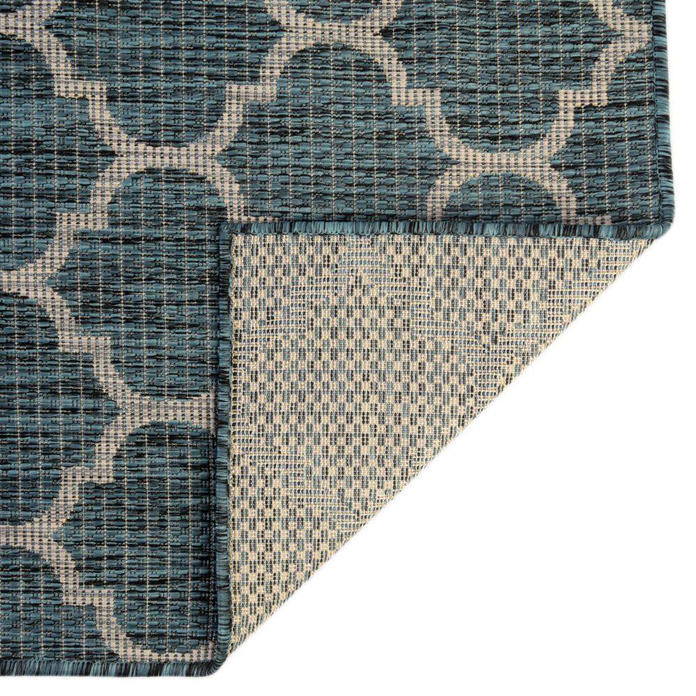 Teal Blue Rectangular Synthetic Outdoor Area Rug - Easy Care and Stain-resistant