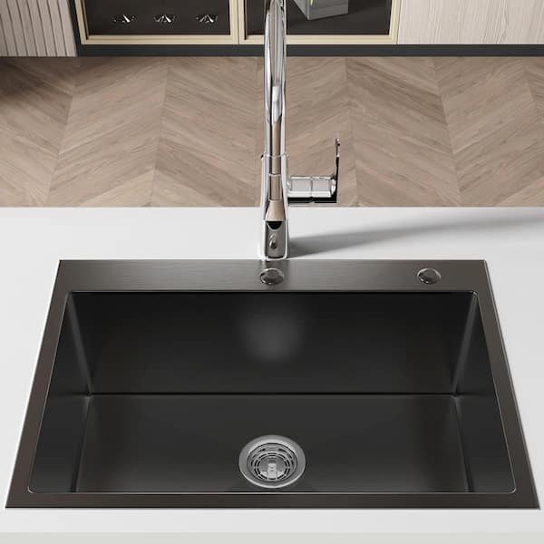 27 in. Drop-In Single Bowl 20-Gauge Black Stainless Steel Kitchen Sink with Drain