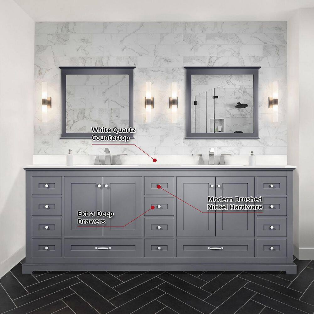 Lexora 84" Dark Grey Double Vanity with White Quartz Top