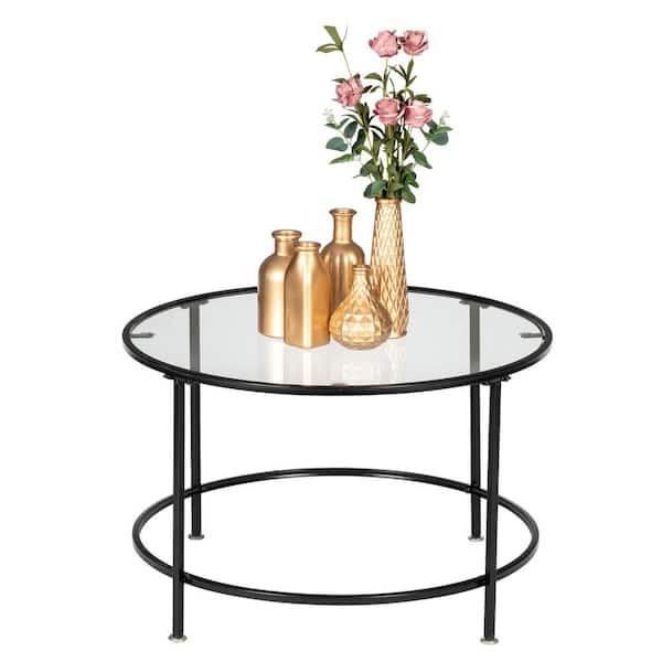 Winado 26 In Tempered Glass Round Coffee Table Coffee Cocktail Table 639081949412 The Home Depot
