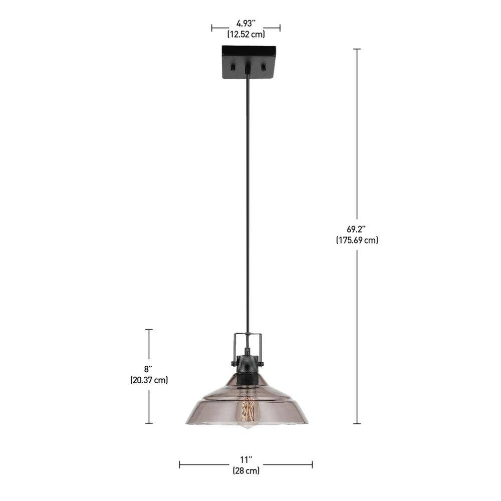 Mid-Century Modern Sutton Matte Black Pendant with Smoke Glass Shade