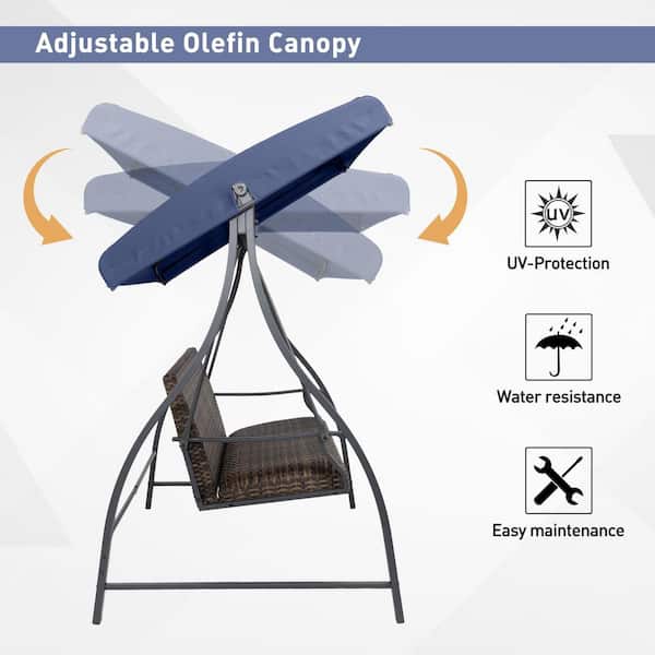 Aoodor 3-Seat Metal Patio Swing with Plastic Rattan Wicker