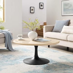 Lippa 36 in. in Black Travertine Round Wood Artificial Travertine Coffee Table