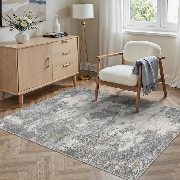 Shka Blue 3 ft. x 5 ft. Modern Abstract Area Rug