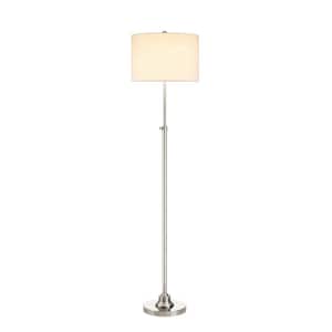63.5 in. Brushed Nickel Adjustable Standard Floor Lamp with White Linen Shade