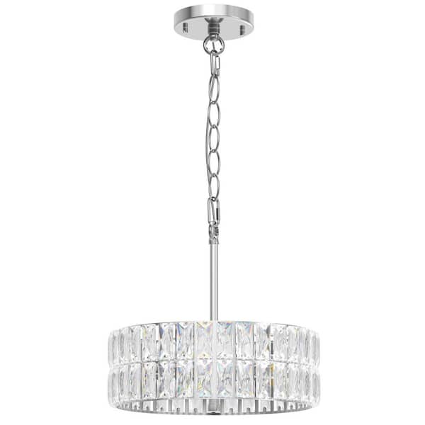 Emeritpro 12 in. 3-Light Drum Chrome Chandelier Pendant Lamp