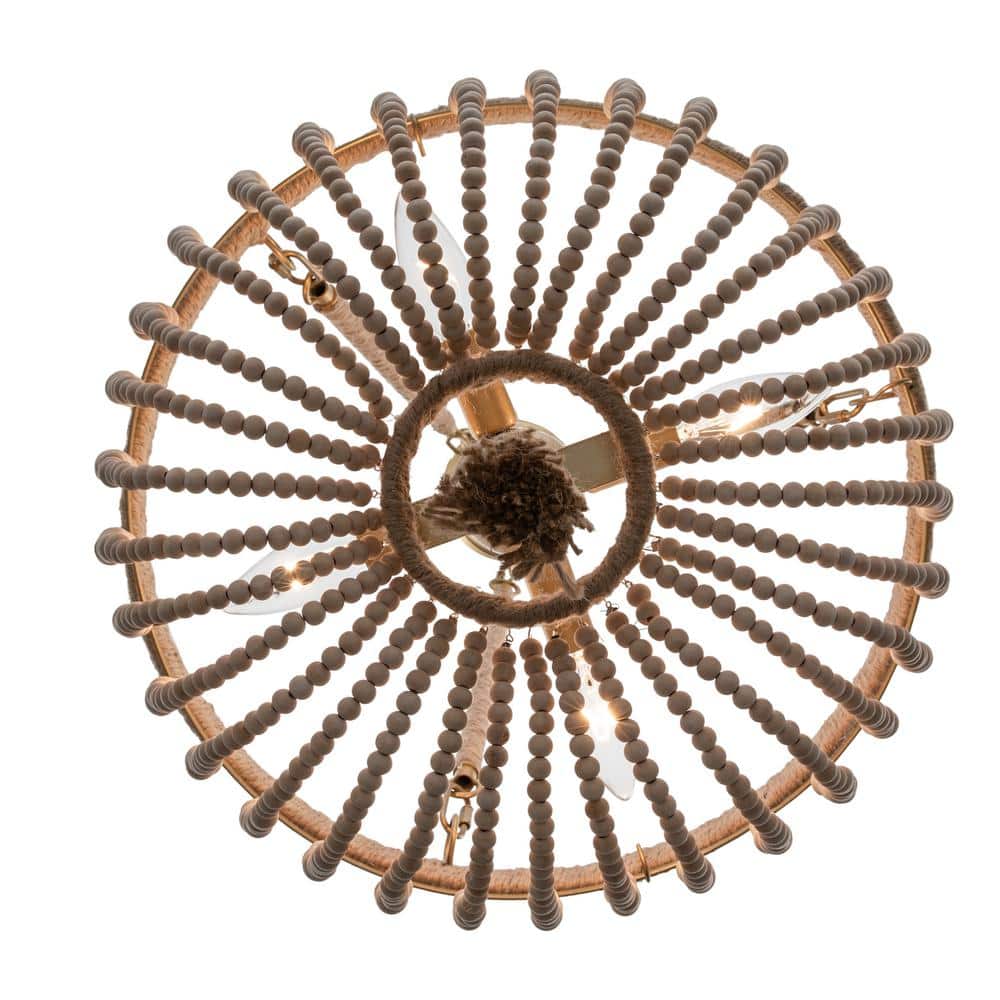Gold and Jute 18'' Bohemian Bowl Pendant Light